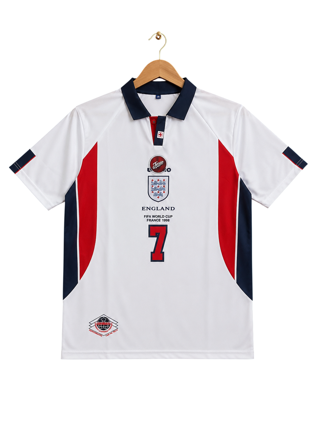 England National Football Team 1998 World Cup Home Jersey #7 – David Beckham Edition | Retro Half Sleeve Polo Collar