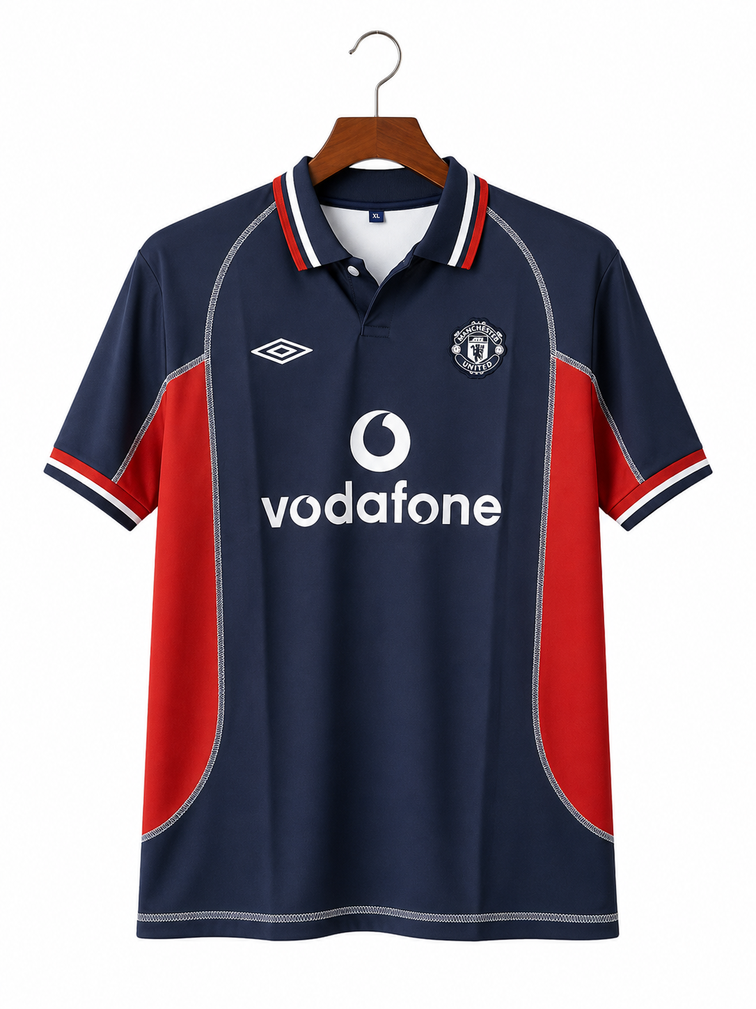Manchester United 2001/02 Away Retro Jersey – David Beckham #7 – Navy Blue Polo Collar Half Sleeve