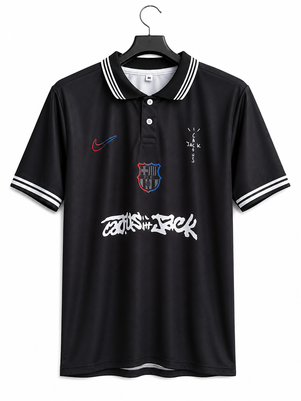 Barcelona Travis Scott Black Jersey Polo Collar Special Edition Football Shirt – Barça No.2 Retro Style Fan Edition