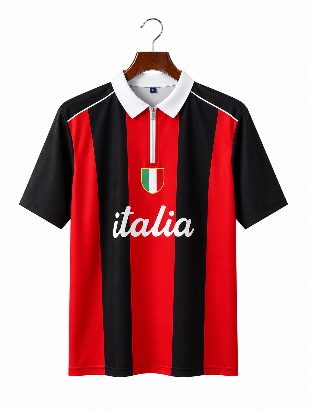 Italy Retro Polo Collar Jersey – Red & Black Striped – Half Sleeve – Classic Vintage Football Jersey