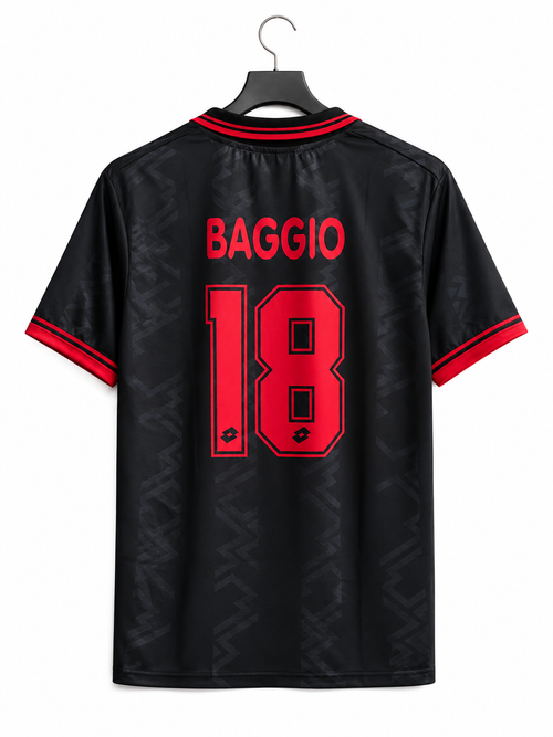 AC Milan 1995/96 Away Retro Jersey Roberto Baggio #18 Black V-Neck Half Sleeve Football Shirt