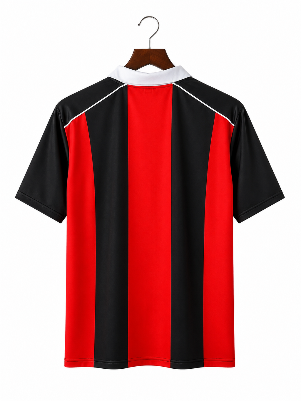 Italy Retro Polo Collar Jersey – Red & Black Striped – Half Sleeve – Classic Vintage Football Jersey