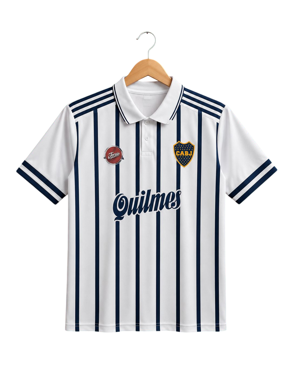 Boca Juniors Diego Maradona #10 Retro Jersey 1995/96 White & Blue Stripe Polo Collar Half Sleeve Football Shirt