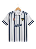 Boca Juniors Diego Maradona #10 Retro Jersey 1995/96 White & Blue Stripe Polo Collar Half Sleeve Football Shirt