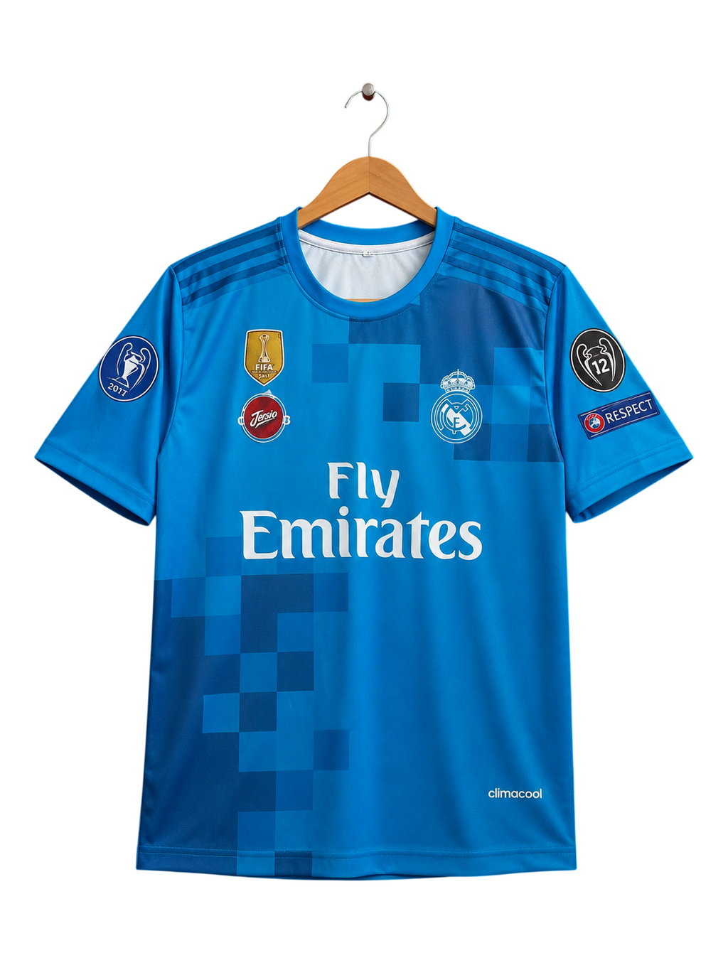Real Madrid 2017/18 Retro Away Jersey #7 RONALDO - Teal Blue Half Sleeve Round Neck