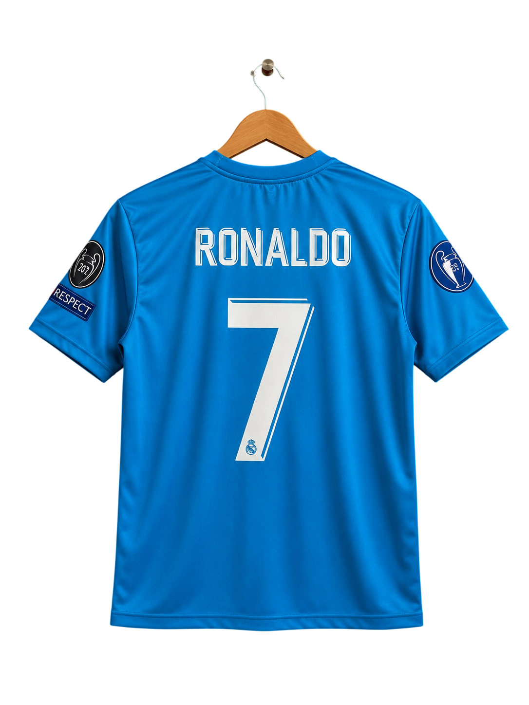 Real Madrid 2017/18 Retro Away Jersey #7 RONALDO - Teal Blue Half Sleeve Round Neck