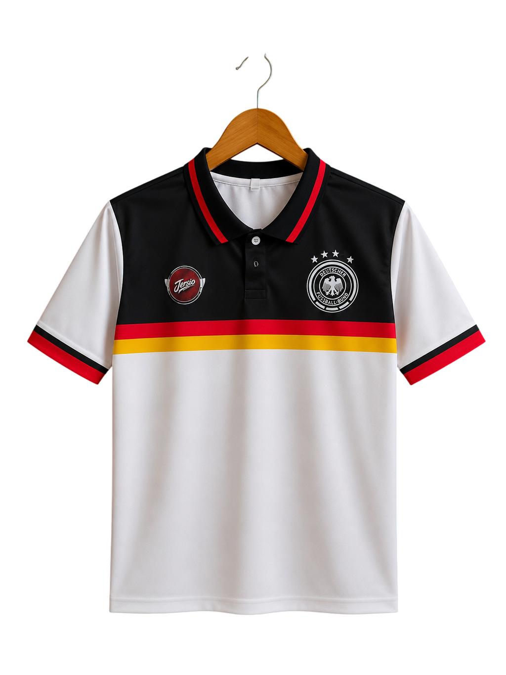 Germany footbal Retro Style Casual Polo Shirt - White/Black Half Sleeve Button Polo