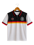 Germany footbal Retro Style Casual Polo Shirt - White/Black Half Sleeve Button Polo