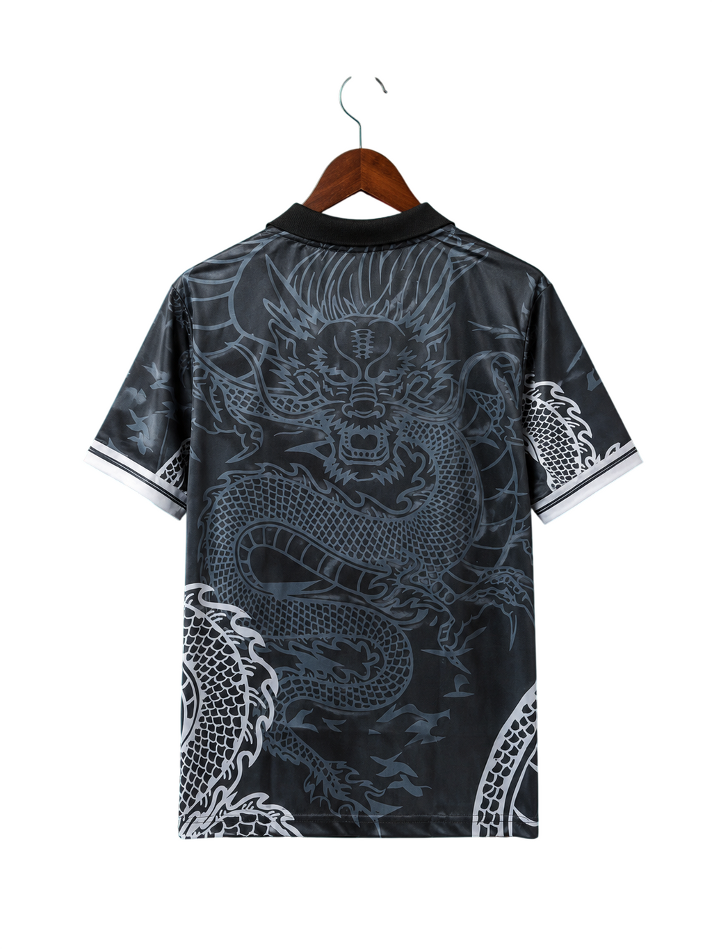 Real Madrid Dragon Print Black Polo Jersey – Retro Half Sleeve Edition