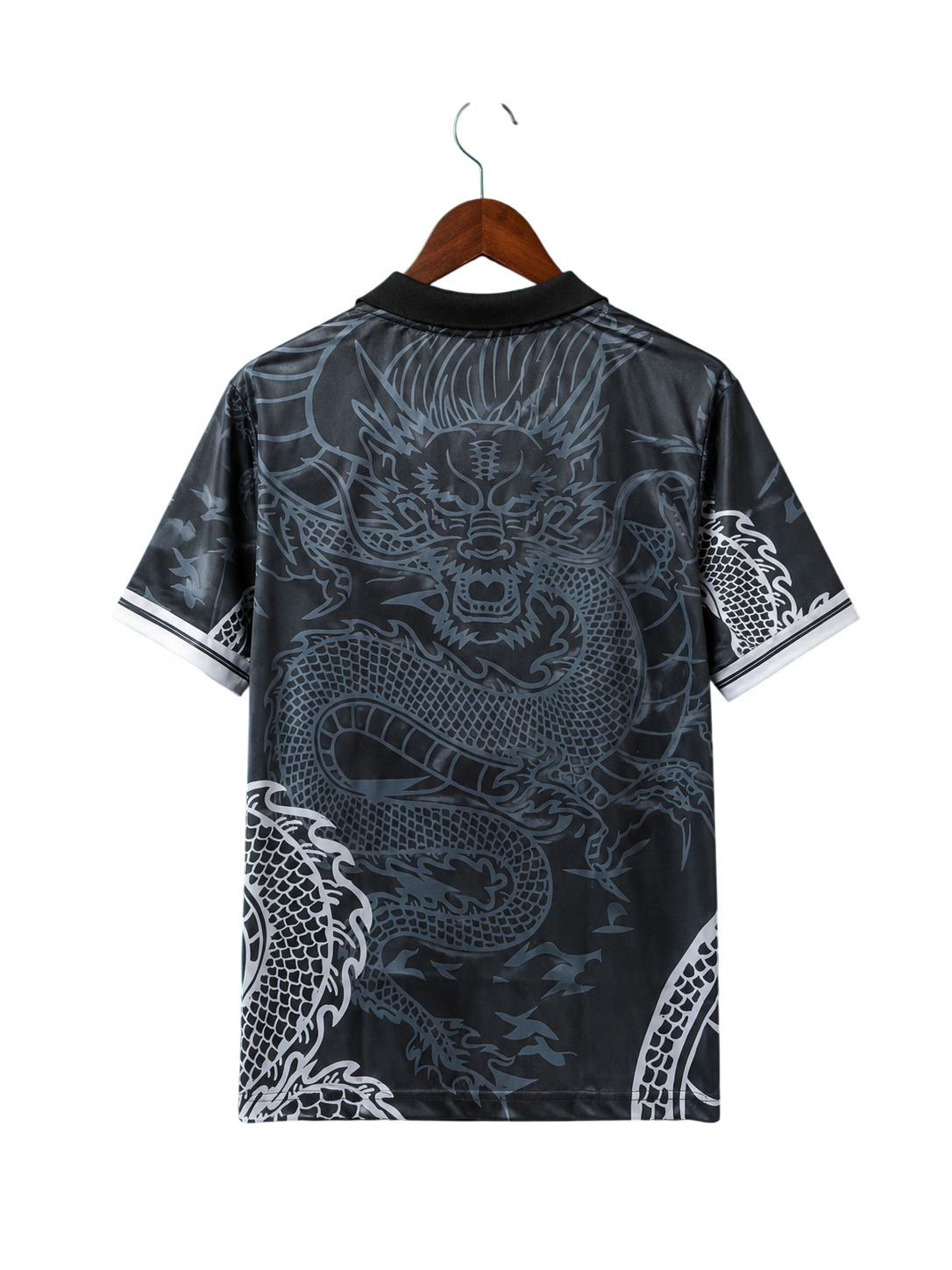 Real Madrid Dragon Print Black Polo Jersey – Retro Half Sleeve Edition