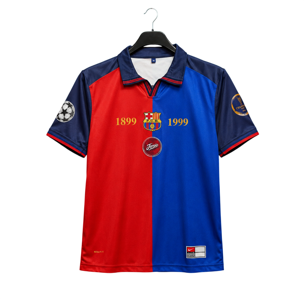 FC Barcelona 1899-1999 Centenary Home Jersey – Carles Puyol #32 Retro Club Football Shirt (Half Sleeve / Polo Collar)